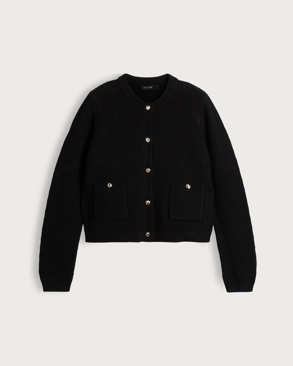 image 1 of F&F Textured Knit Button Front Cardigan in Black