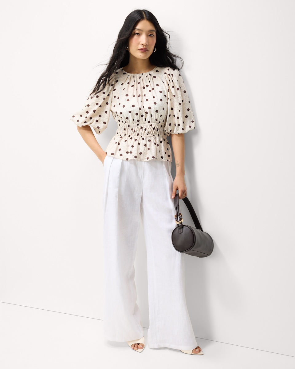 image 1 of F&F Shirred Puff Sleeve Blouse in Cream
