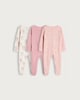 image 1 of F&F Baby 3-Pack Pure Cotton Bear Print Sleepsuits in Pink