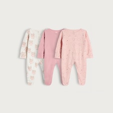 F&F Baby 3-Pack Pure Cotton Bear Print Sleepsuits in Pink