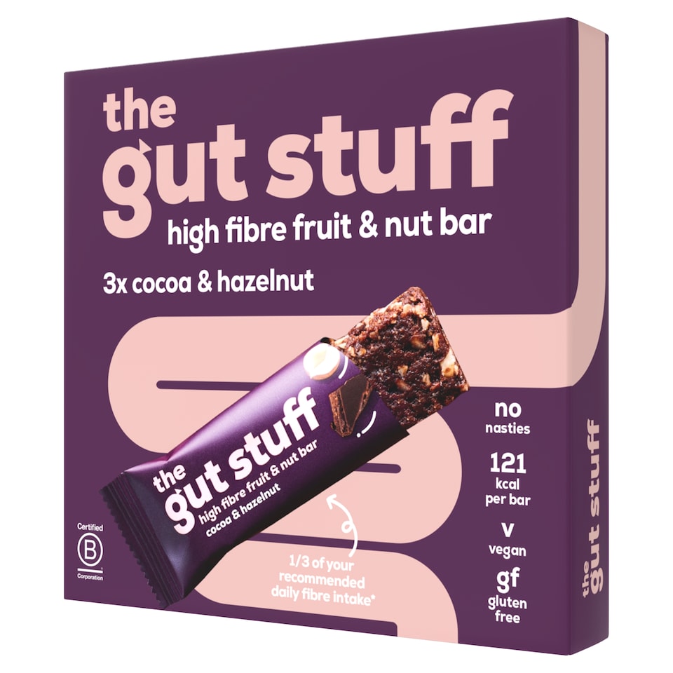 The Gut Stuff High Fibre Fruit & Nut Bar - Cocoa & Hazelnut 3 x 35g