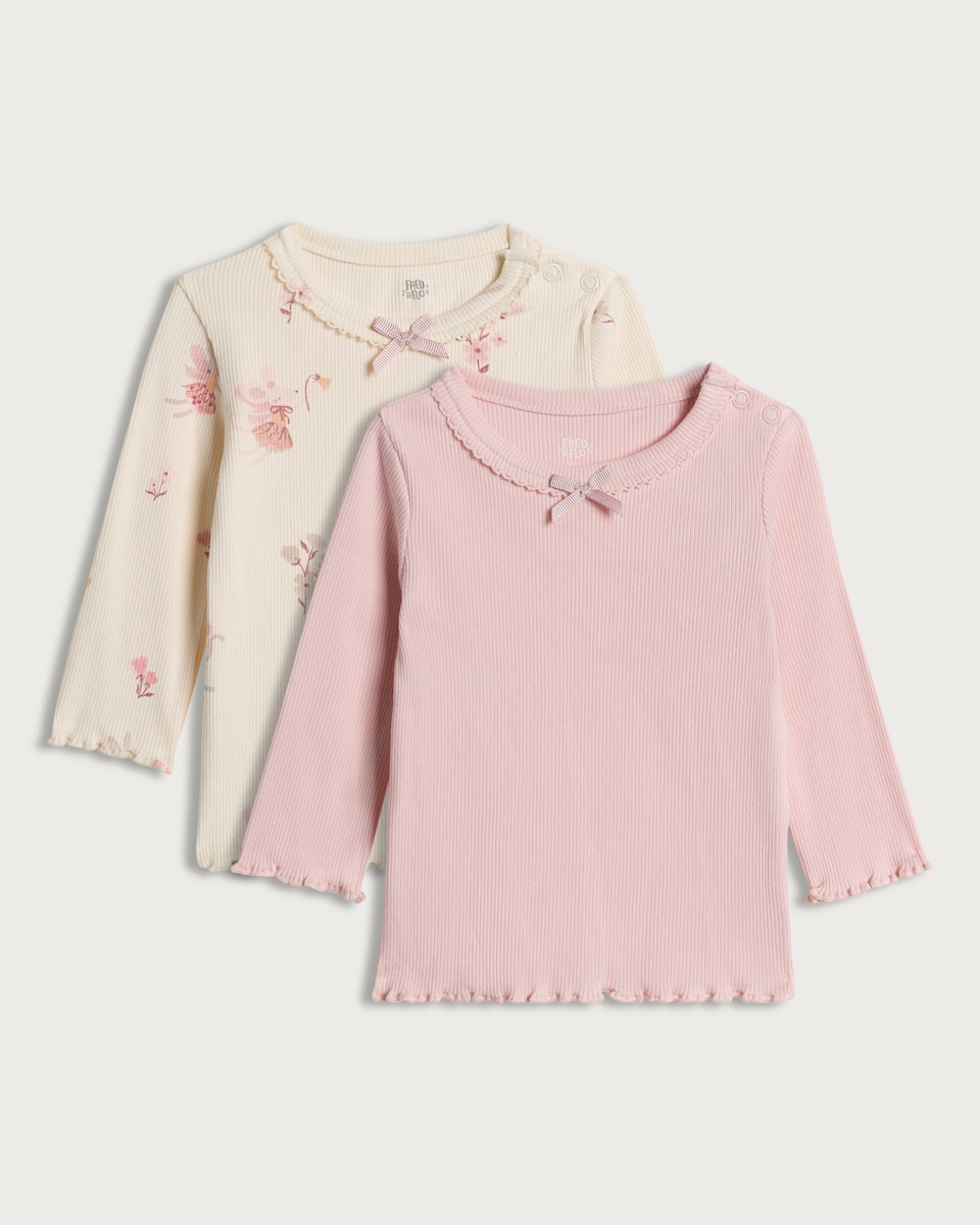 image 1 of F&F Baby 2-Pack Cotton Rich Ribbed Tops in Pink