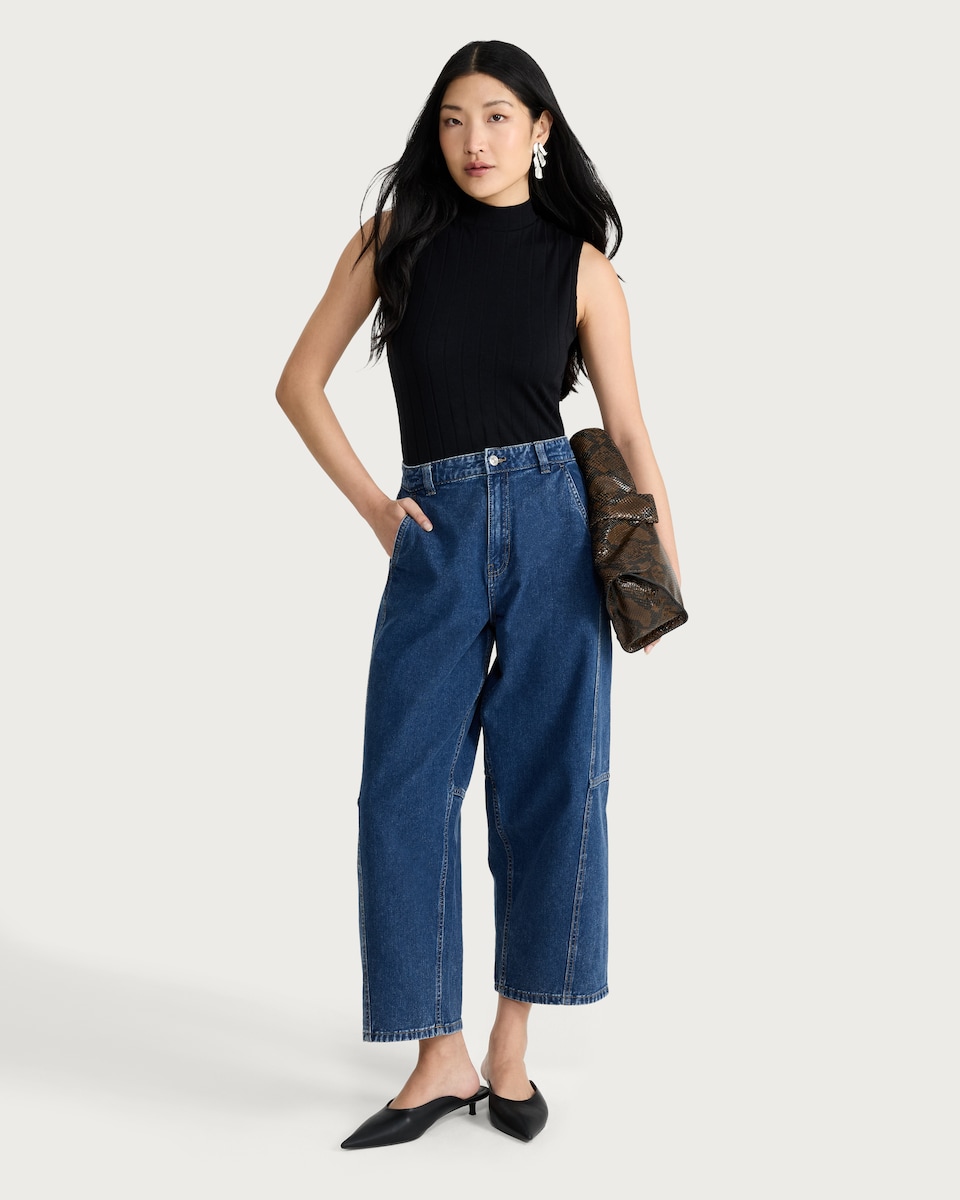 image 1 of F&F Ribbed Turtle Neck Sleeveless Top in Black