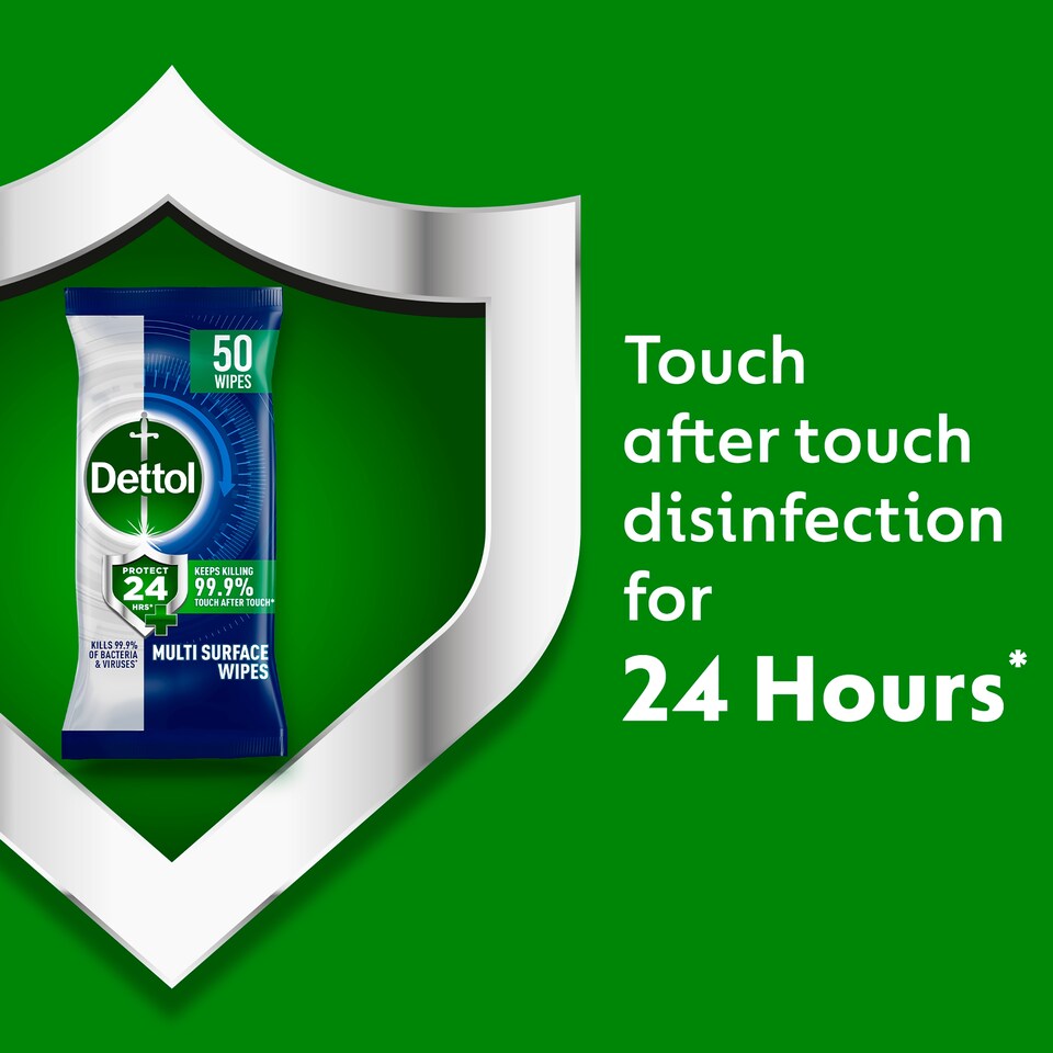 image 1 of Dettol Protect 24 Hour Antibacterial Cleaning Wipes 50 Pack