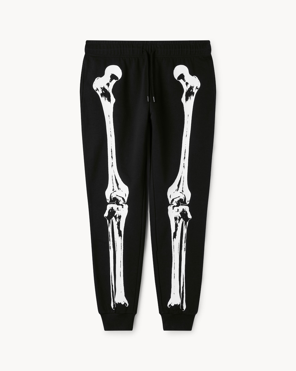 image 1 of F&F Cotton Rich Halloween Skeleton Joggers in Black
