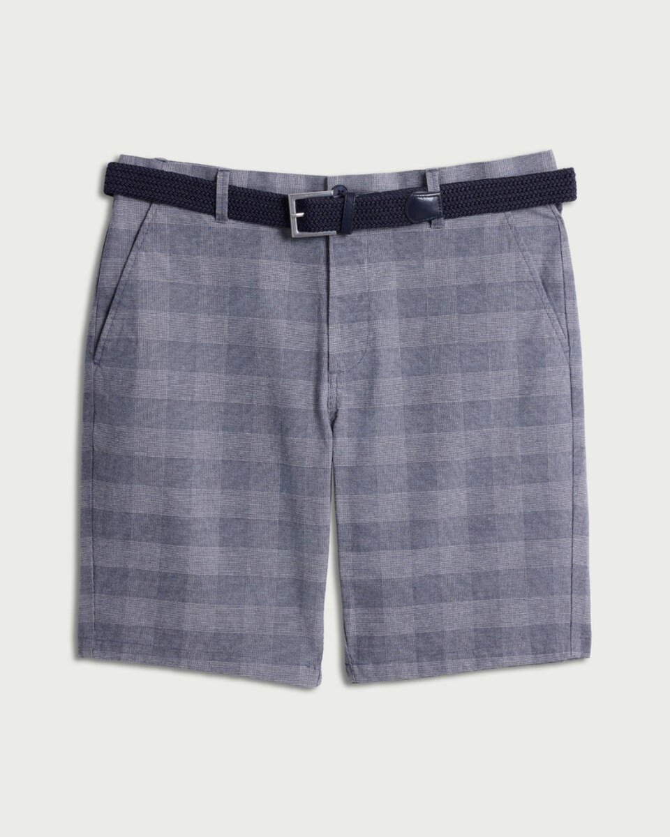 image 1 of F&F Cotton Rich Checked Belted Chino Shorts in Blue