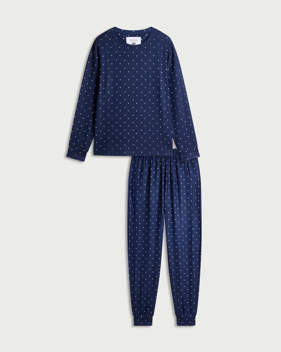 image 1 of F&F Textured Star Print Pyjama Set in Navy