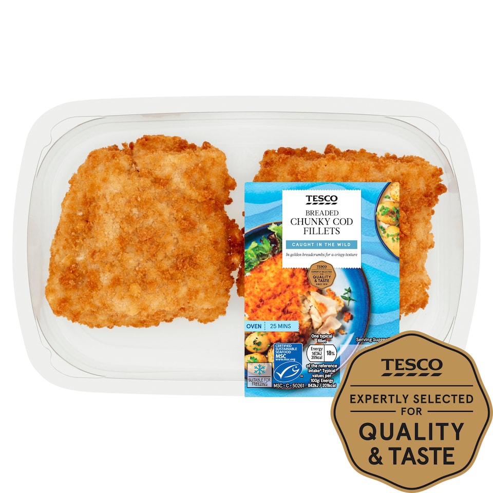 Tesco 2 Breaded Chunky Cod Fillets 350G