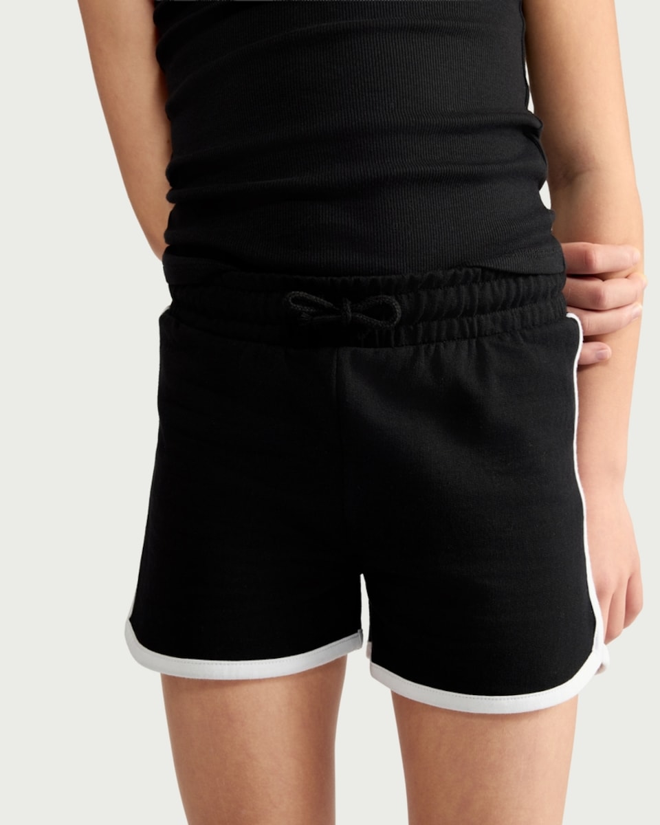 image 1 of F&F Girls Cotton Rich Contrast Trim Shorts in Black