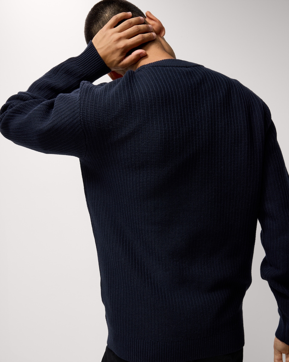 image 1 of F&F Ladder Stitch Crew Neck Jumper in Navy