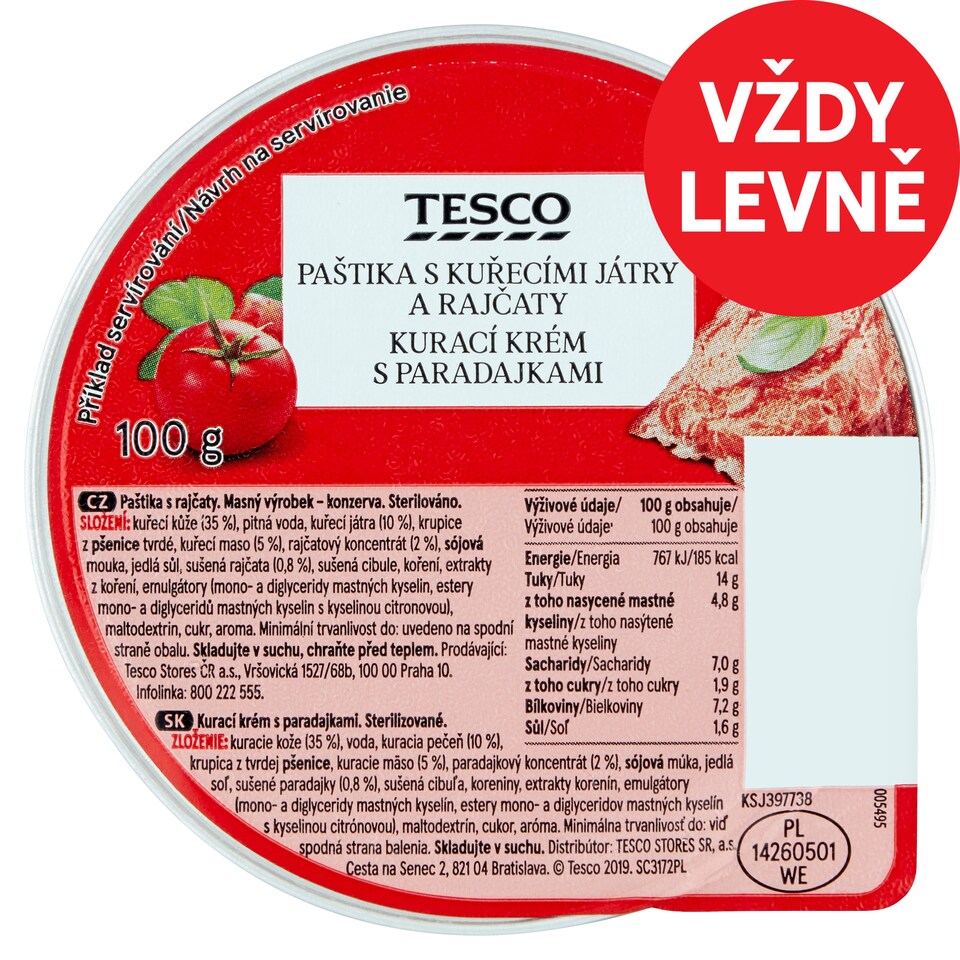 Tesco Pate with Chicken Liver and Tomatoes 100g