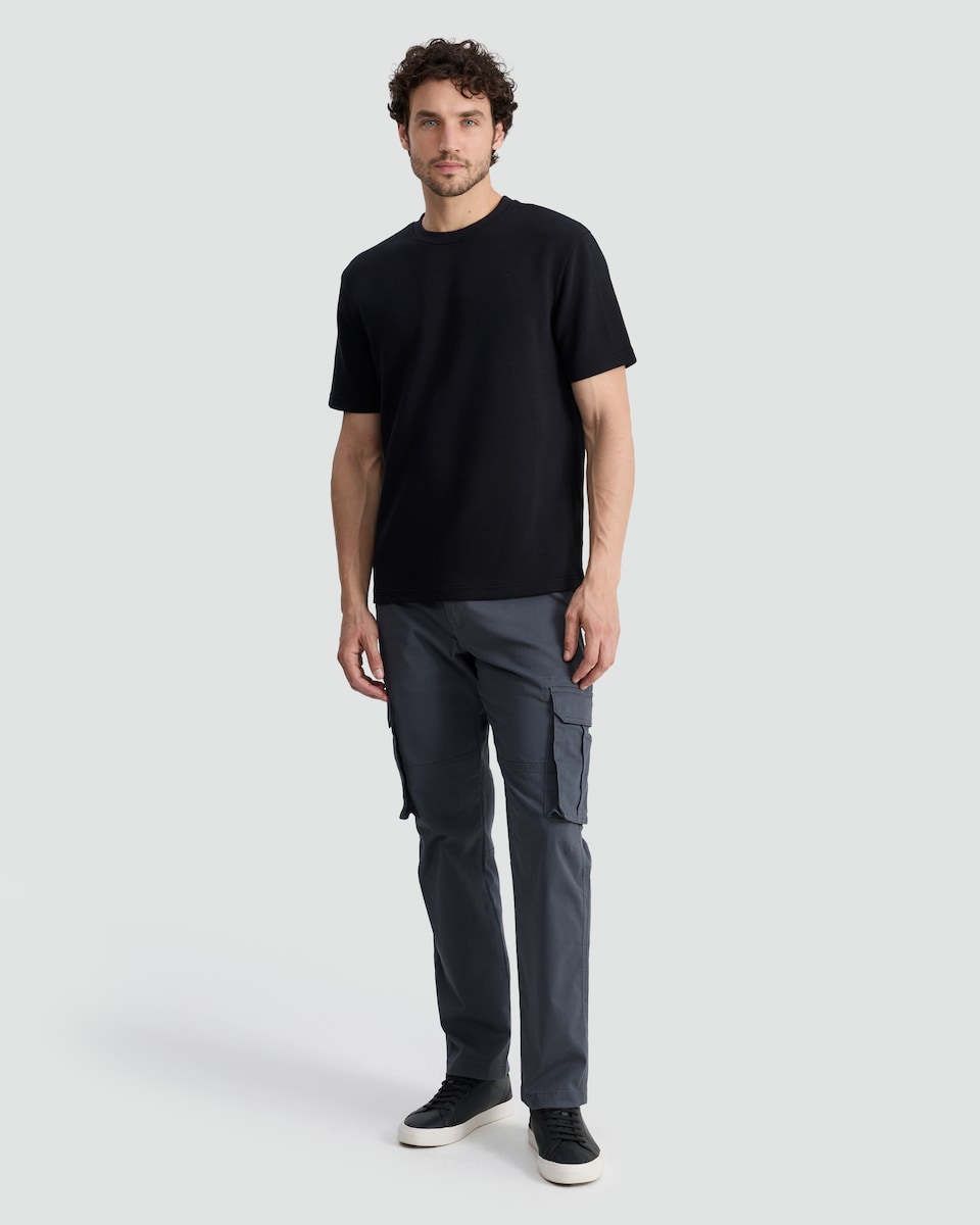 image 1 of The F&F Edit Cotton Rich Ribbed Short Sleeved T-Shirt in Black