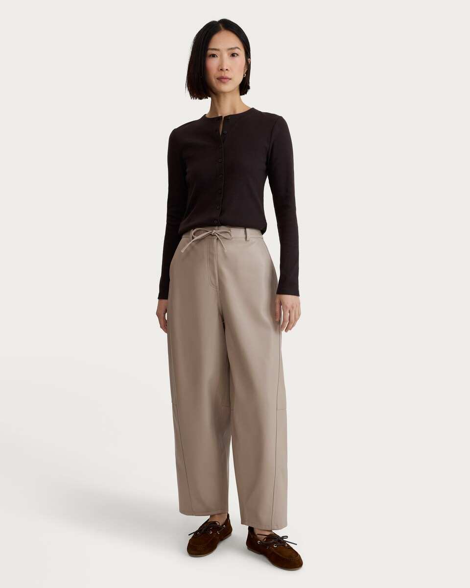 image 1 of F&F Cotton Rich Ribbed Button Up Top in Brown