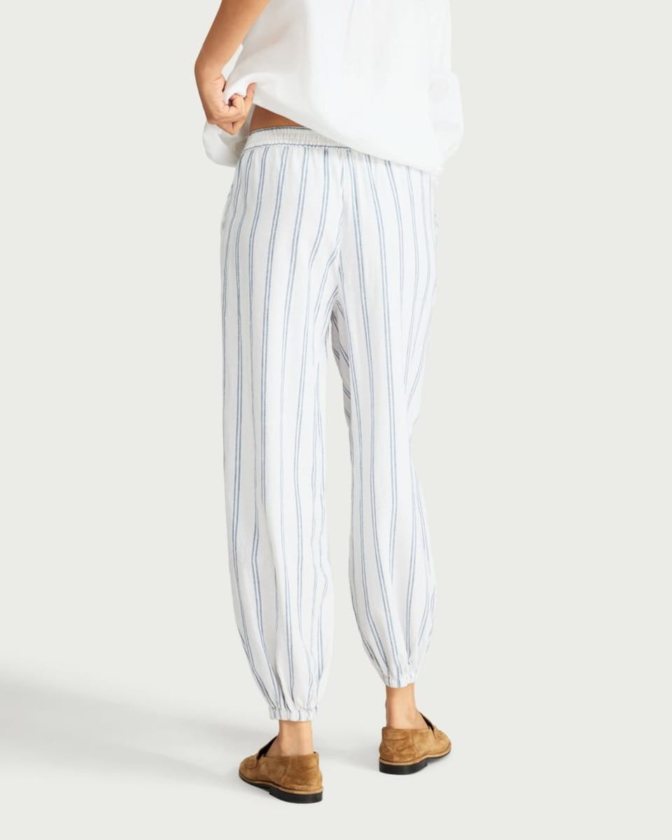 image 1 of F&F Linen Rich Striped Balloon Leg Trousers in White