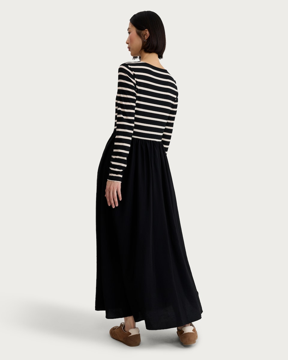 image 1 of F&F Stripe Print Long Sleeved Midi Dress in Multi Black