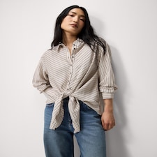 F&F Striped Knot Front Shirt in Burgundy