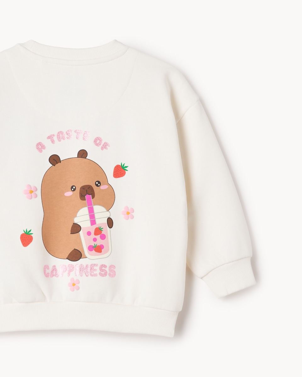 image 1 of Capyfun Cotton Rich Capybara Sweatshirt in Cream
