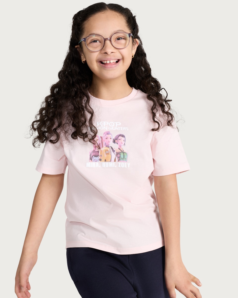 image 1 of K-Pop Demon Hunters Print Pure Cotton T-Shirt in Pink