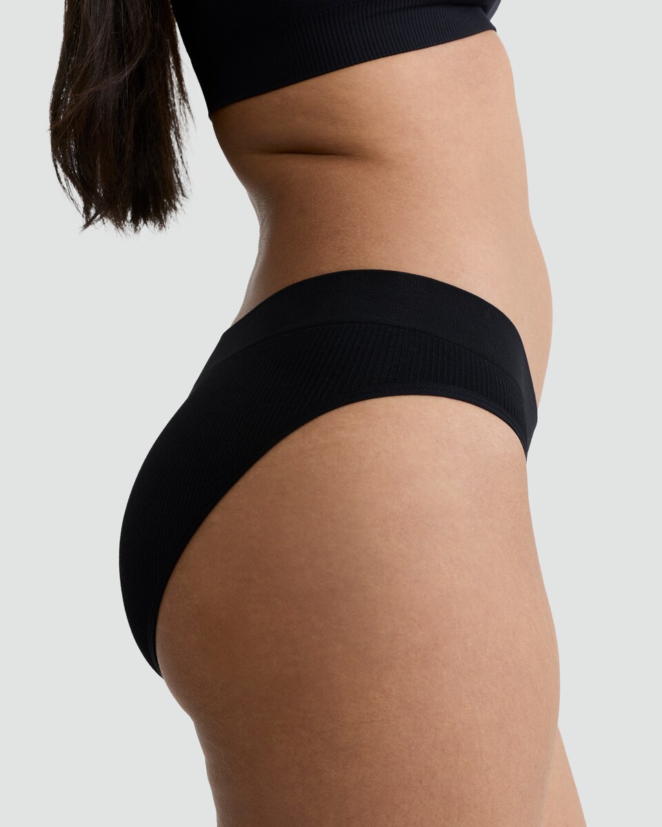 image 1 of F&F 2-Pack Ribbed Seamfree High Leg Hipster Knickers in Black