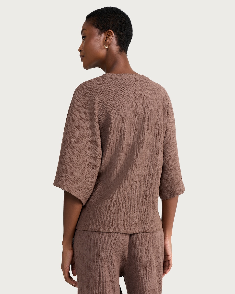image 1 of F&F Cotton Rich Crinkle Textured Cape Co-ord Top in Chocolate