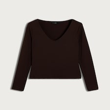 F&F Polyamide V Neck Long Sleeved Top in Chocolate