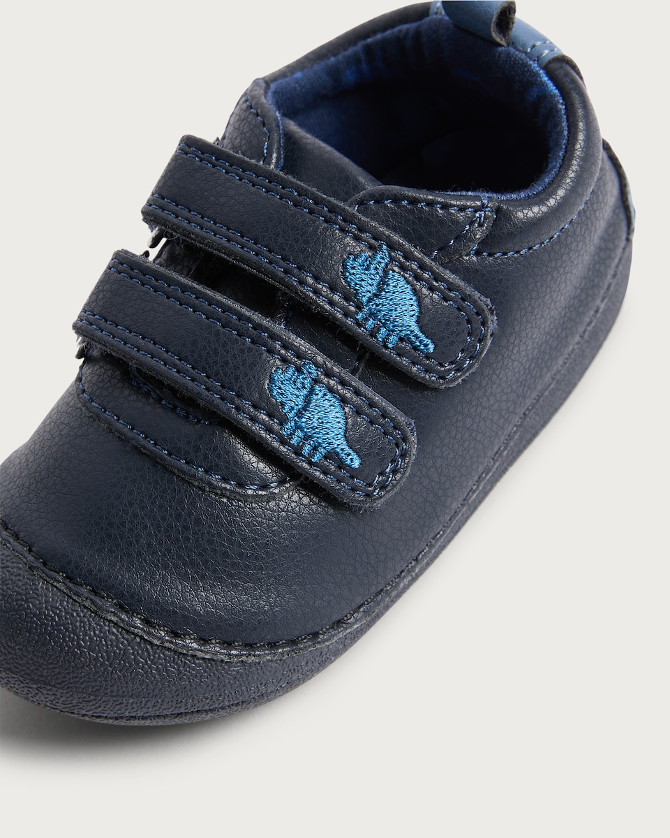 image 1 of F&F Baby Dinosaur Strap Touch Fastening Pre Walker Shoes in Navy