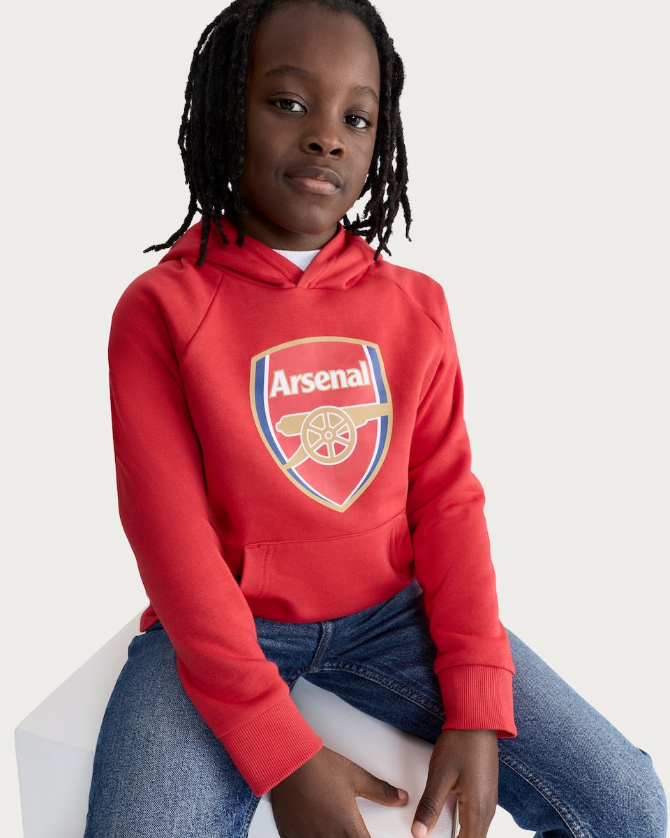 image 1 of Arsenal Logo Cotton Rich Hoodie in Red