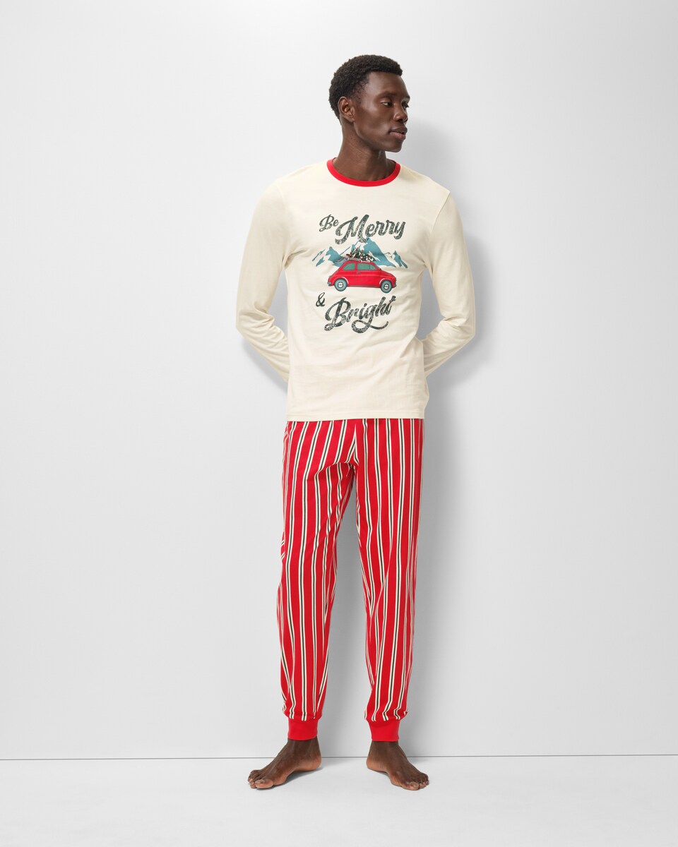 image 1 of Christmas Pure Cotton Merry and Bright Matching Family Pyjama Set in Cream
