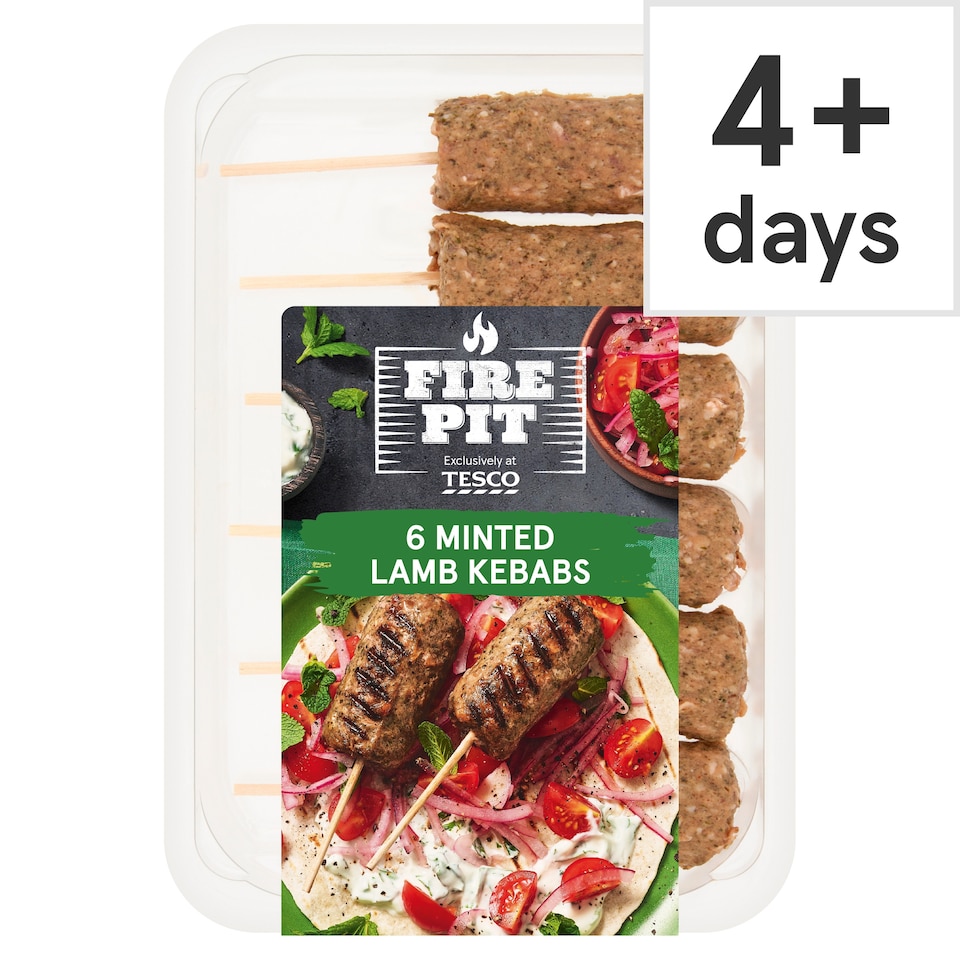 Tesco Firepit 6 Minted Lamb Kebabs 360g