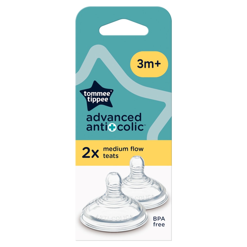 image 1 of Tommee Tippee Advanced Anti-Colic Baby Bottle Teats Medium Flow 3m+ 2 Pack