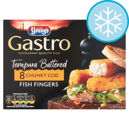 Youngs Gastro 8 Tempura Battered Cod Fingers 320G Tesco Groceries
