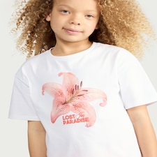 F&F Girls 2-Piece Cotton Rich Flower Print T-Shirt and Cycling Shorts Set in Multi White