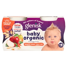 Glenisk Baby Organic Fromage Frais Apple Pear Carrot Yogurt with Oats 4x60g