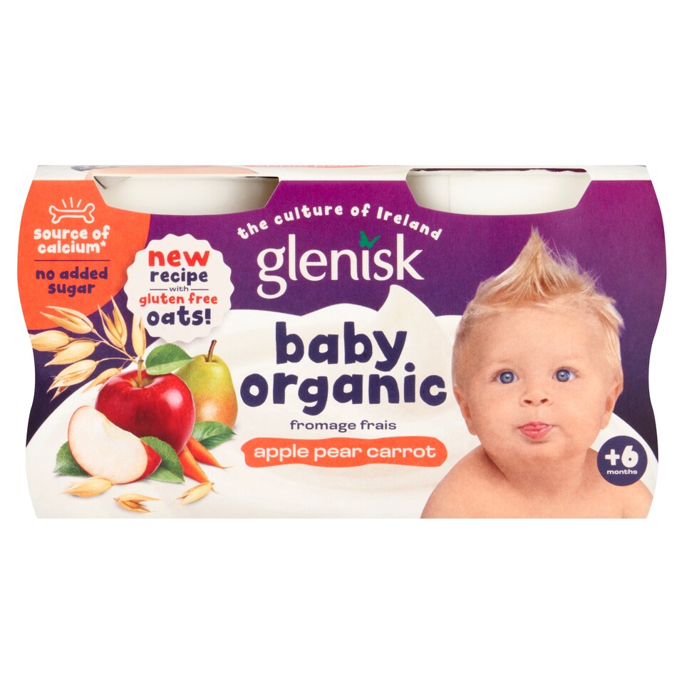 Glenisk Baby Organic Fromage Frais Apple Pear Carrot Yogurt with Oats 4x60g