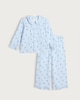 image 1 of F&F Girls Pure Cotton Bow Stripe Print Pyjama Set in Blue Multi