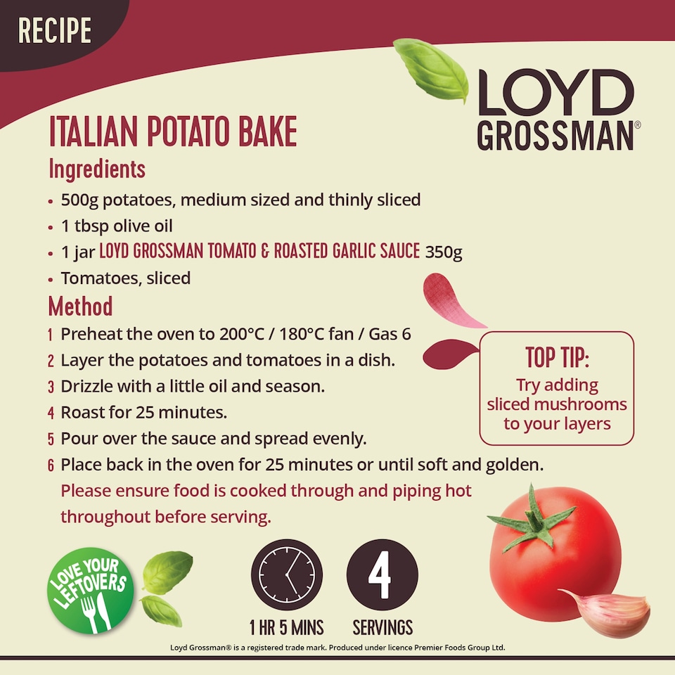 image 1 of Loyd Grossman Tomato Roasted Garlic Pasta Sauce 350G