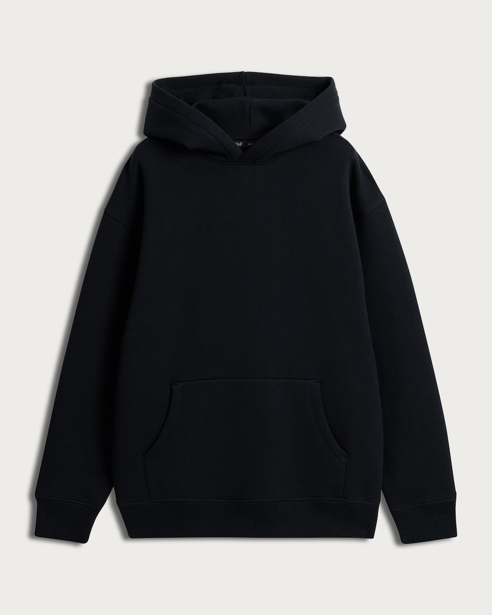 image 1 of F&F Heavyweight Kangaroo Pocket Oversized Hoodie in Black