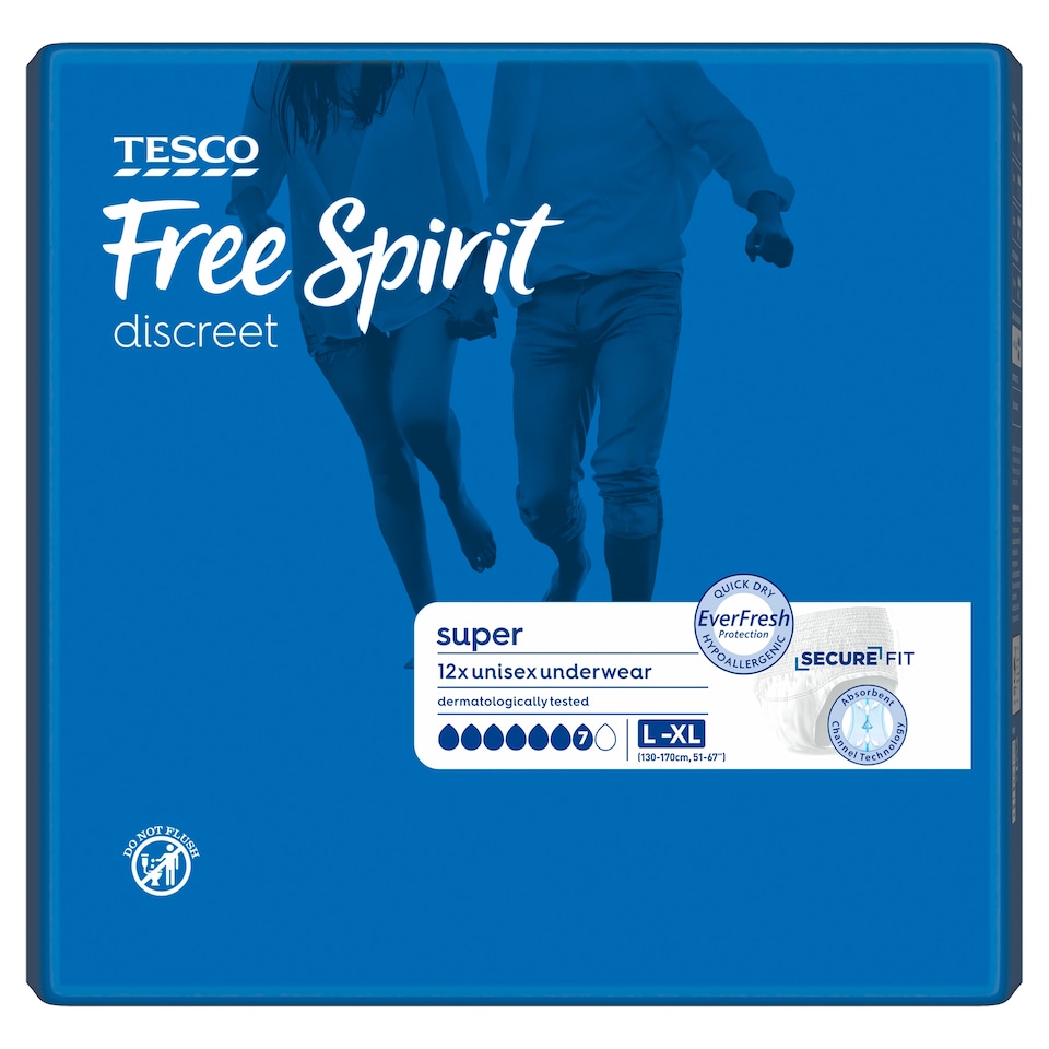 Tesco Free Spirit Super Underwear Large - Xl 12 Pack