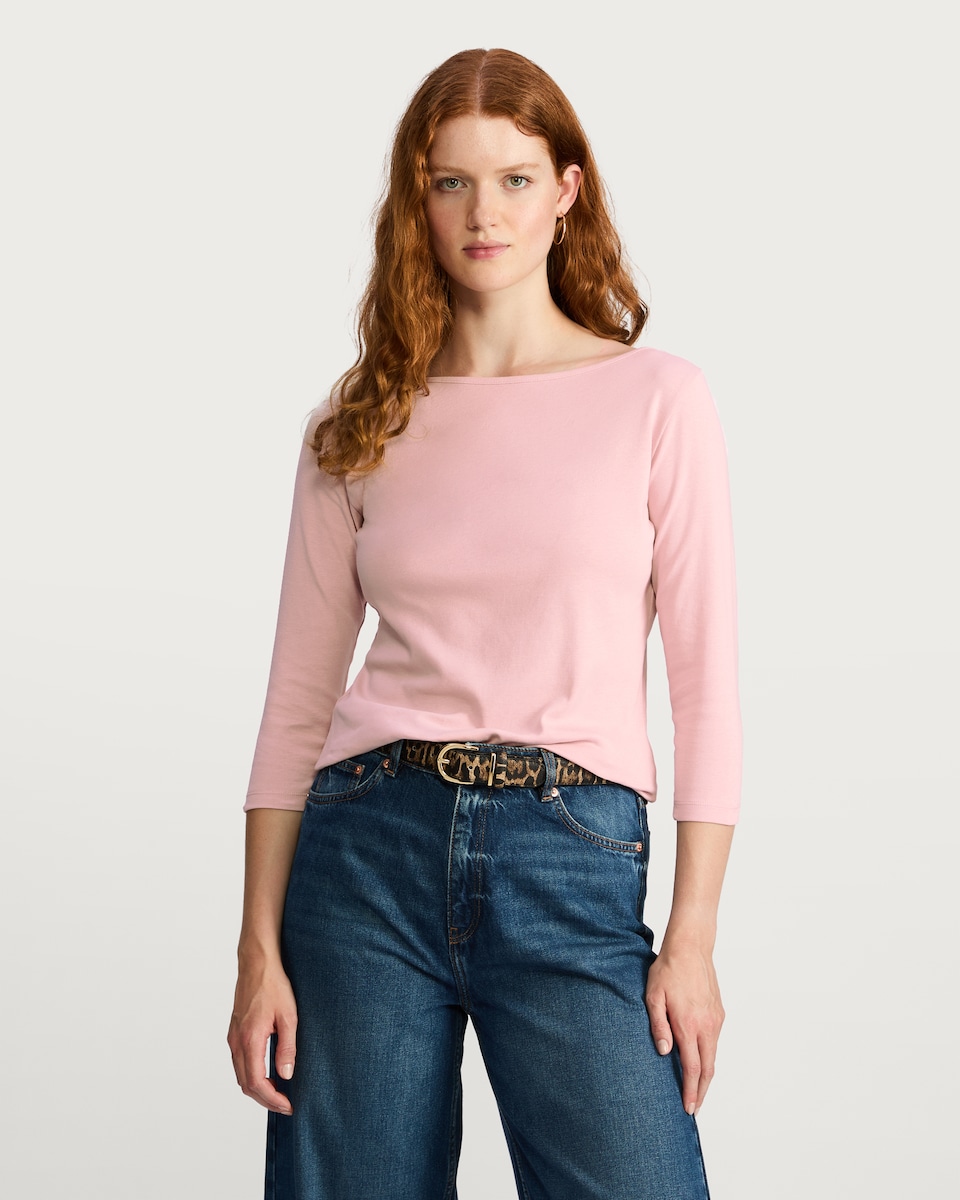 image 1 of F&F Pure Cotton Boat Neck Top in Pink