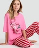 image 1 of F&F Pure Cotton Candy Cane Club Pyjama Top in Pink