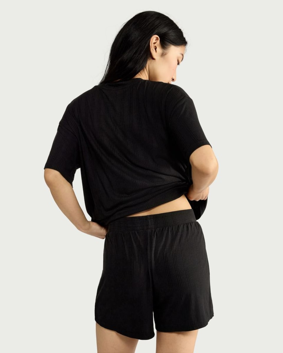 image 1 of F&F Ribbed Short Pyjama Set in Black