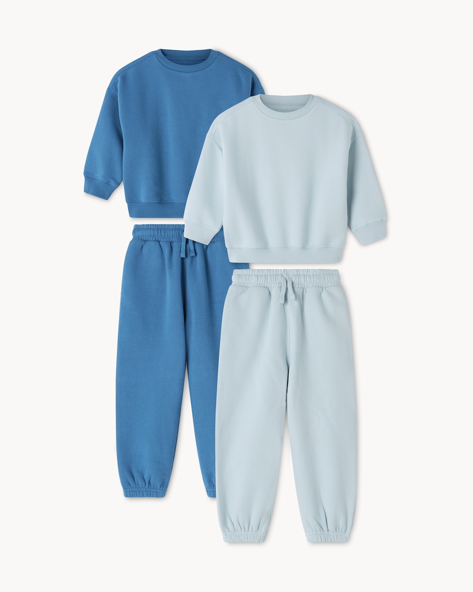 image 1 of F&F Boys 2-Pack Cotton Rich Sweatshirt and Joggers Set in Blue