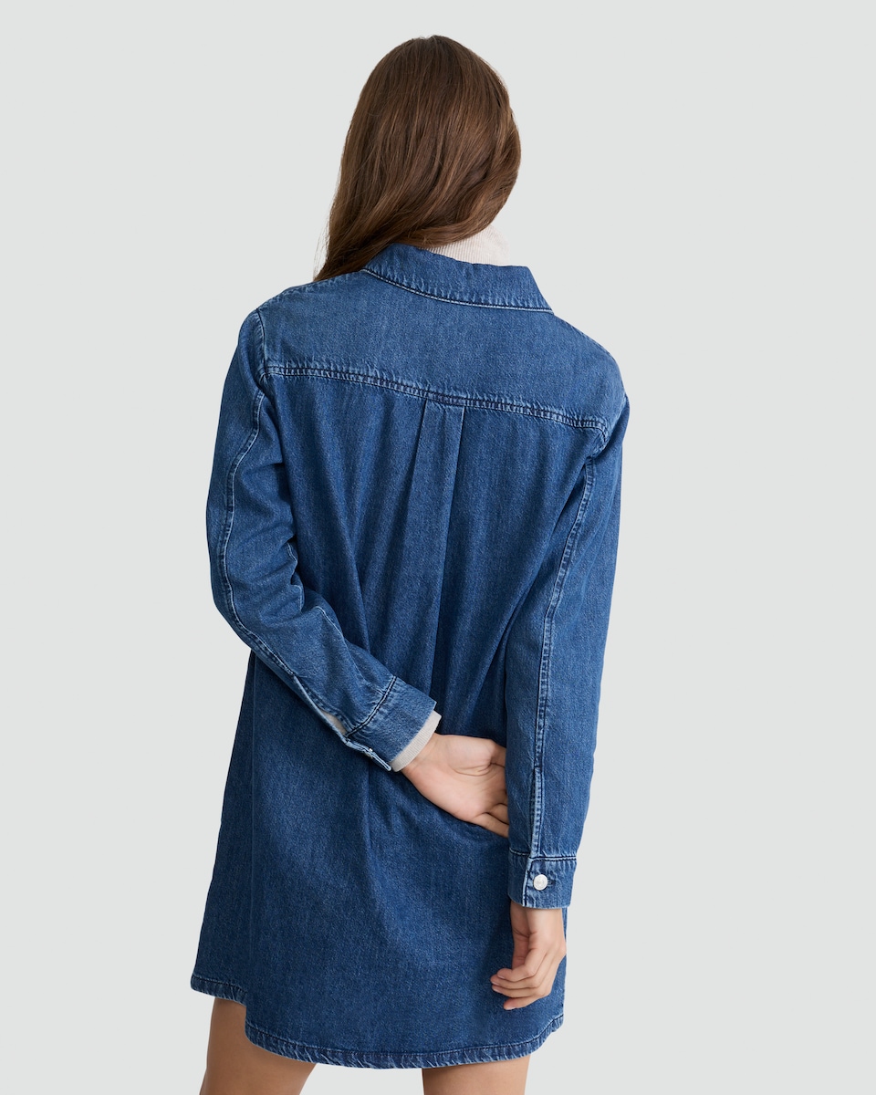 image 1 of F&F Pure Cotton Collared Denim Shirt Dress in Navy