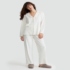 F&F Star Print Shirt and Trousers Revere Pyjama Set in Cream