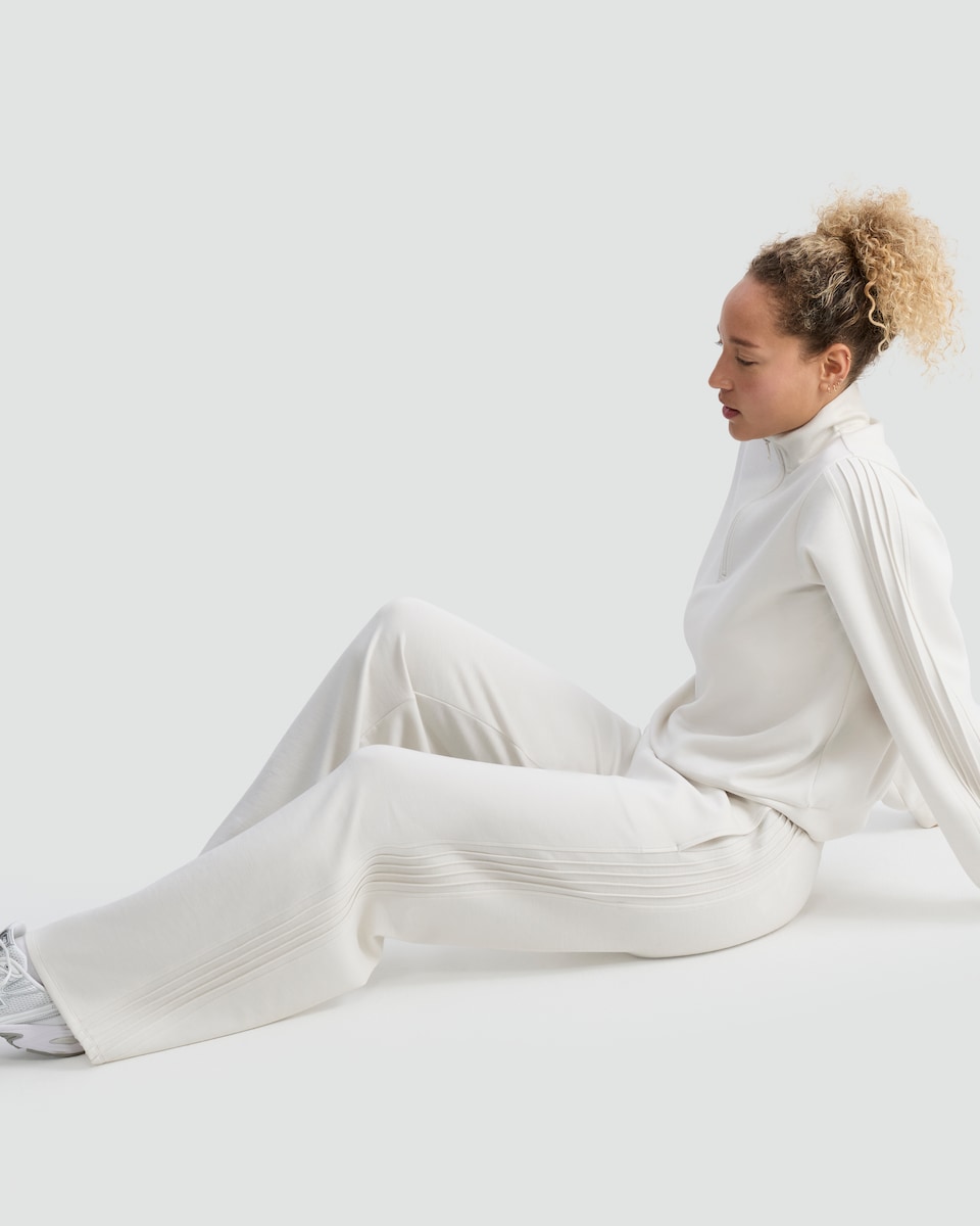 image 1 of F&F Active Wide Leg Side Stripe Joggers in Cream