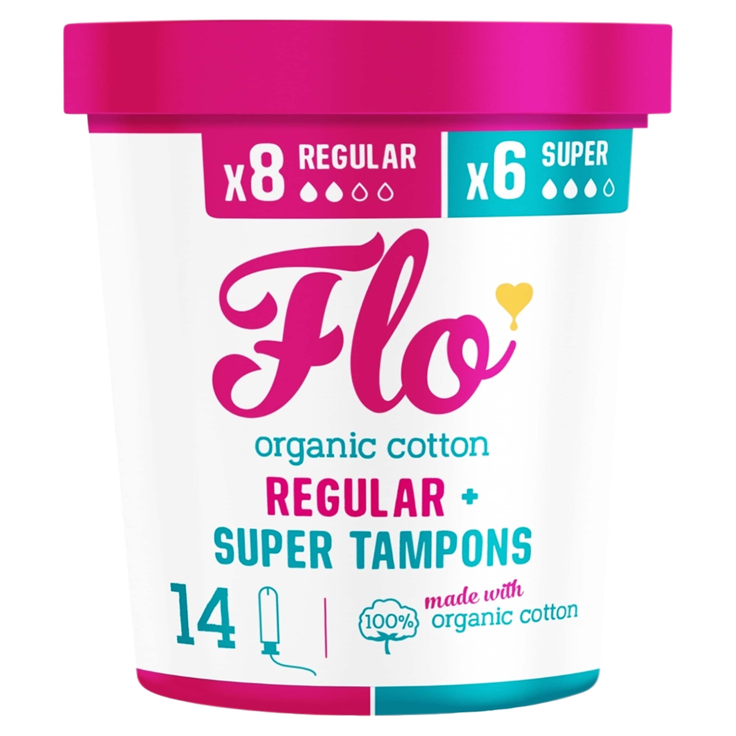 Flo Organic Tampons 8 Regular & 6 Super Size