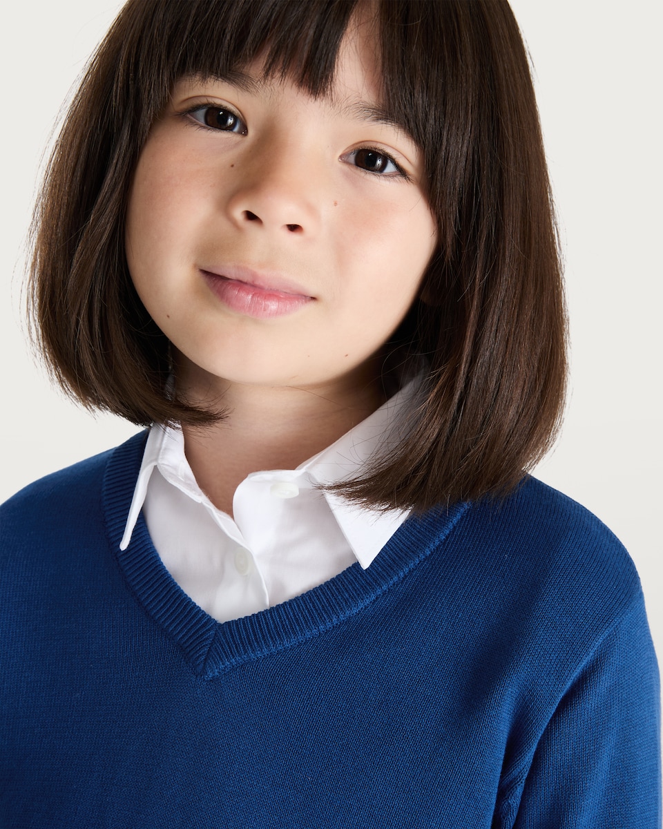 image 1 of F&F School 2-Pack Pure Cotton V-Neck Jumpers in Blue