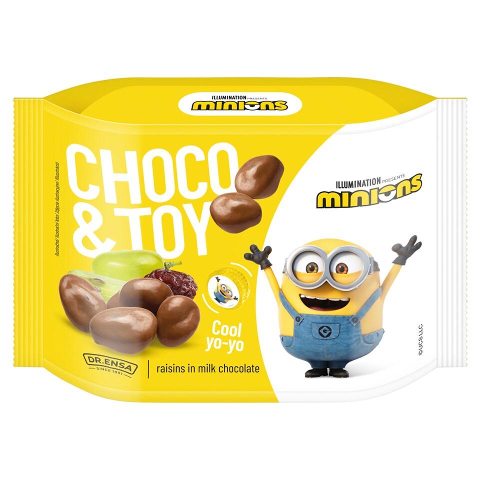 Dr. Ensa Choco & Toy Minions sušené hrozienka jumbo v mliečnej čokoláde 40 g