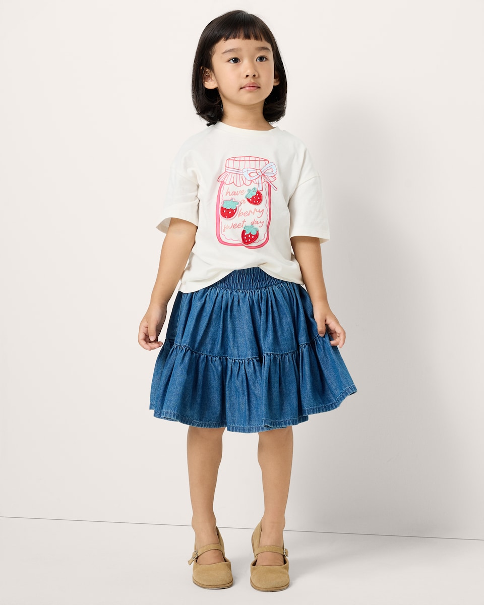image 1 of F&F Girls Pure Cotton Jam T-Shirt in White