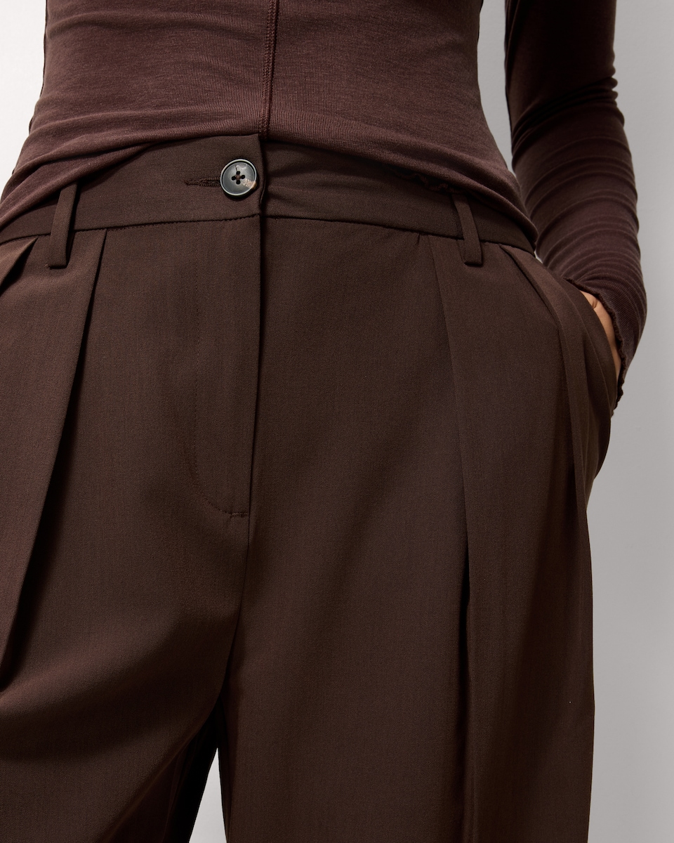image 1 of F&F Double Pleated Wide Leg Trousers in Brown